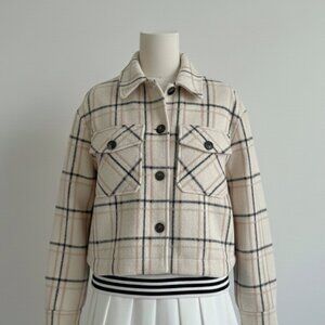 TOPSHOP Small Petite Cream/Black/Tan Checked Coat